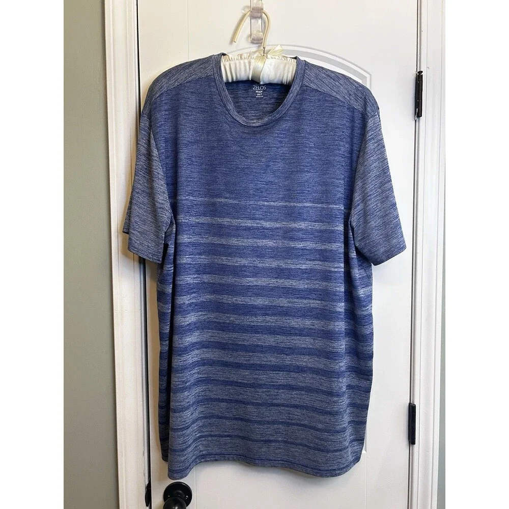 Zelos Flex 3XLT Big & Tall Blue Striped Crew Neck Short Sleeve Tee Poly/Span